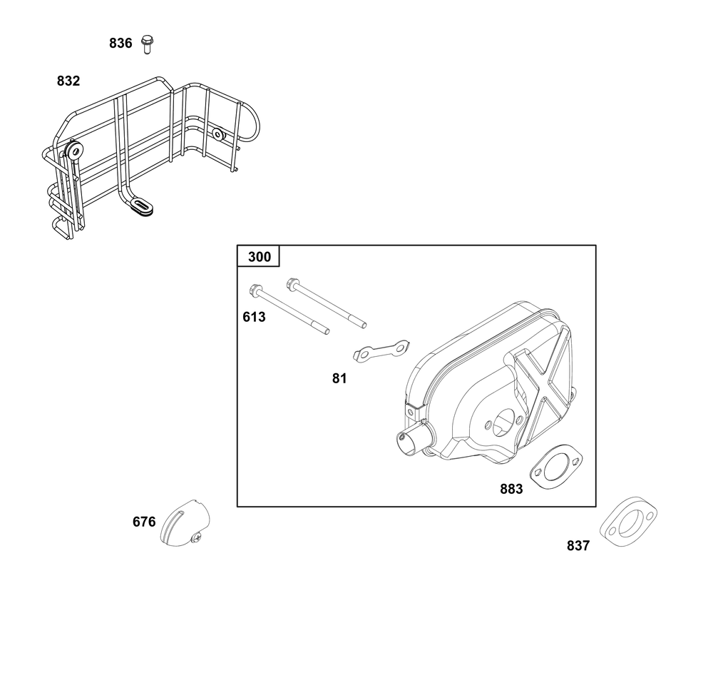 Exhaust Group Diagram and Parts List for 14B932-1653-H5 100000 - 19Z999 Briggs and Stratton Engine
